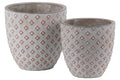 Cement Round Embossed Diamond Design Pot, Set of 2, Vermillion-Home Accent-Red-Cement-Washed Finish-JadeMoghul Inc.
