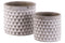 Cement Round Engraved Lattice Polygon Design Pot, Set of Two, Gray-Home Accent-Gray-Cement-JadeMoghul Inc.