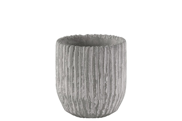 Cement Round Pot With Tapered Bottom In Broomed Finish, Small, Light Gray-Home Accent-Gray-Cement-Broomed Finish-JadeMoghul Inc.