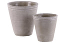 Cement Round White Banded Rim Pot With Tapered Bottom, Set of Two, Gray-Home Accent-Gray-Cement-JadeMoghul Inc.