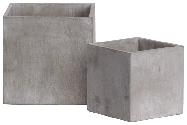 Cement Square Pot In Concrete Finish, Set of 2, Gray-Home Accent-Gray-Cement-Concrete Finish-JadeMoghul Inc.