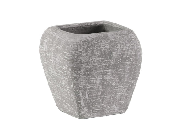 Cement Square Pot With Recessed Lip And Tapered Bottom, Small, Light Gray-Home Accent-Gray-Cement-JadeMoghul Inc.
