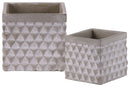Cement Square Triangle Pattern Design Pot In Painted Off-White Finish, Set of Two-Home Accent-White-Cement-Painted Finish-JadeMoghul Inc.
