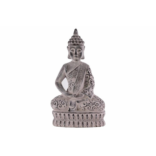 Cemented Meditating Buddha Figurine with Pointed Ushnisha, Gray-Home Accent-Gray-Cement-JadeMoghul Inc.