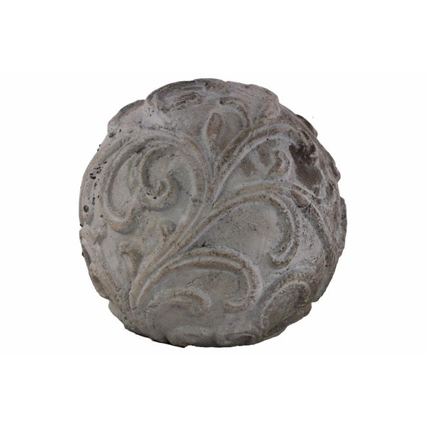Cemented Sphere with Embossed Swirl Design, Large, Gray-Home Accent-Gray-Cement-JadeMoghul Inc.
