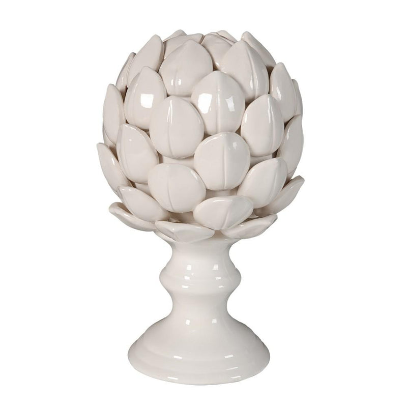 Ceramic Artichoke On Pedestal Base, Small, White-Home Accent-White-Ceramic-JadeMoghul Inc.