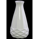 Ceramic Bellied Round Vase with Geometric Pattern, Glossy White-Vases-White-Ceramic-JadeMoghul Inc.