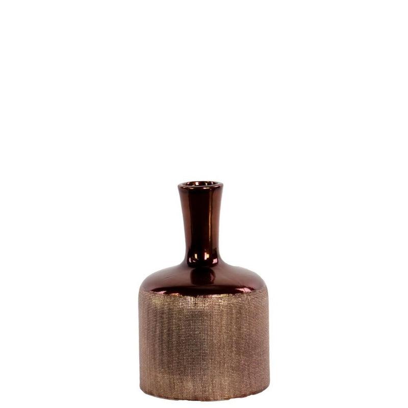 Ceramic Bottle Shaped Vase With Long Elongated Neck, Small, Copper-Vases-Copper-Ceramic-JadeMoghul Inc.