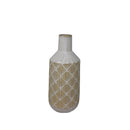 Ceramic Bottle Vase with Contrasting Textured Surface, White and Beige-Vases-White and Beige-Ceramic-JadeMoghul Inc.