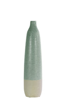 Ceramic Bottle Vase With Cream Banded Rim Bottom, Green-Vases-Green-Ceramic-JadeMoghul Inc.