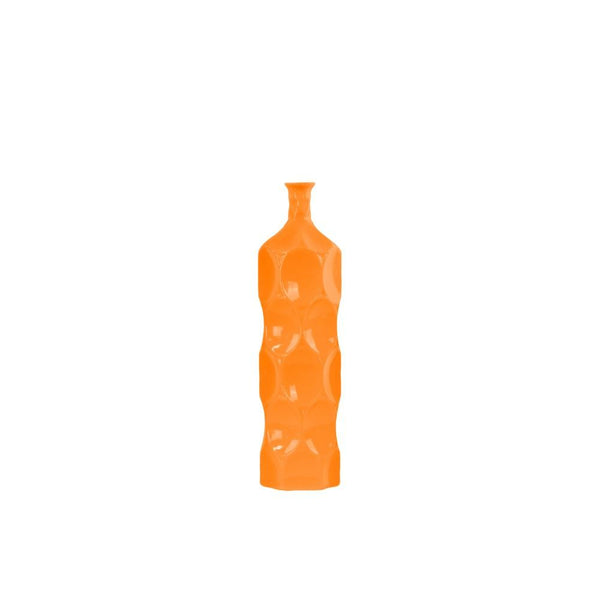 Ceramic Bottle Vase With Dimpled Sides, Medium, Orange-Vases-Orange-Ceramic-Gloss Finish-JadeMoghul Inc.
