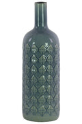Ceramic Bottle Vase With Embossed Diamond Pattern, Large, Light Blue-Vases-Blue-Ceramic-JadeMoghul Inc.