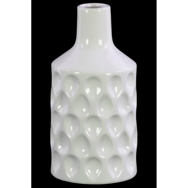 Ceramic Bottle Vase with Embossed Teardrop Pattern, Glossy White-Vases-White-Ceramic-JadeMoghul Inc.