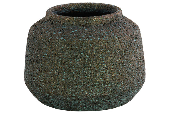 Ceramic Cylinder Tapered Bottom Vase In Volcanic Glaze Finish, Large, Turquoise-Vases-Blue-Ceramic-JadeMoghul Inc.