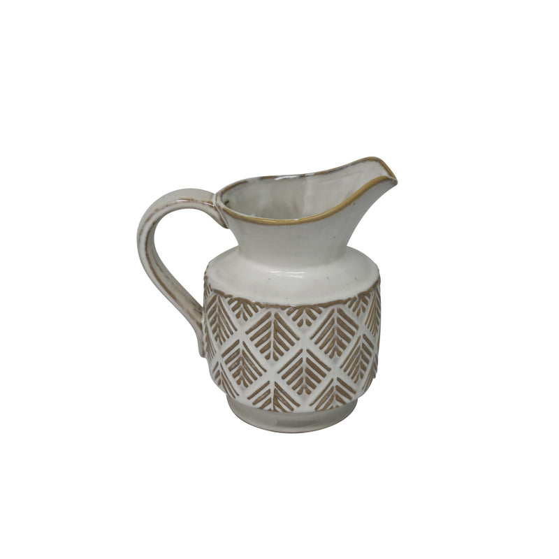 Ceramic Decorative Pitcher with textured Surface, White and Beige