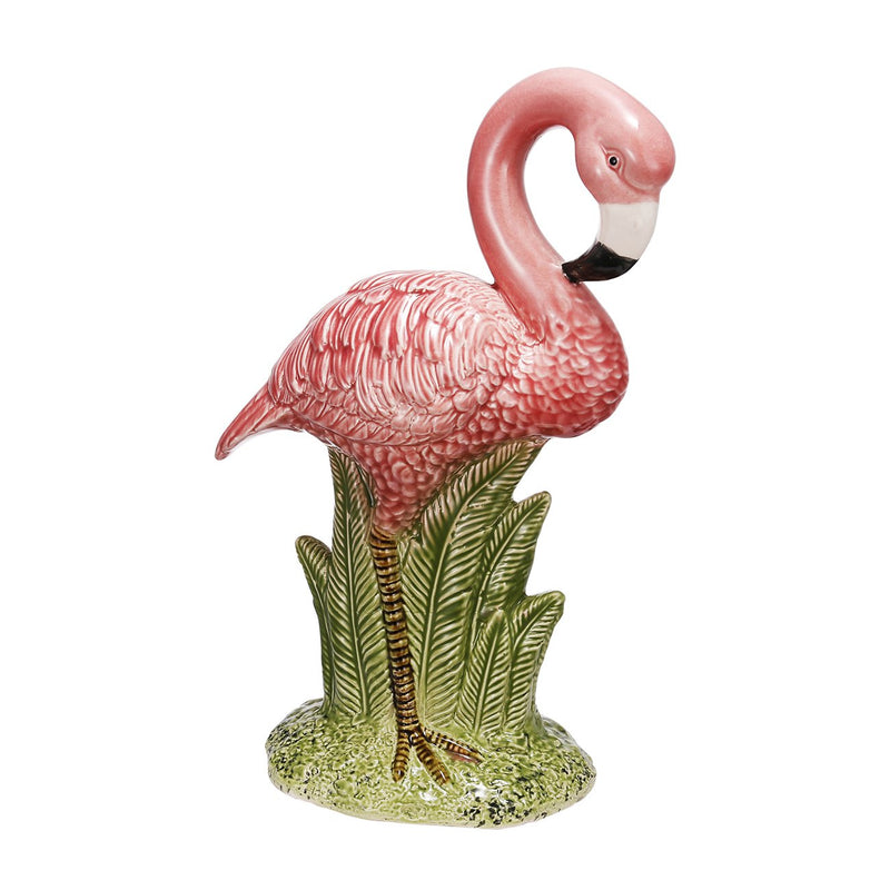 Ceramic Flamingo Accent , Pink And Green-Decorative Objects and Figurines-Pink And Green-Ceramic-JadeMoghul Inc.