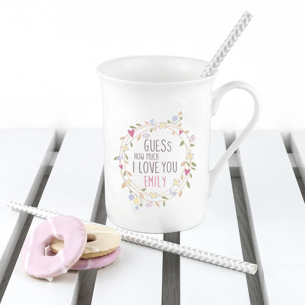 Ceramic Gifts & Accessories Personalised Mugs Guess How Much I Love You Round Wreath Bone China Mug Treat Gifts