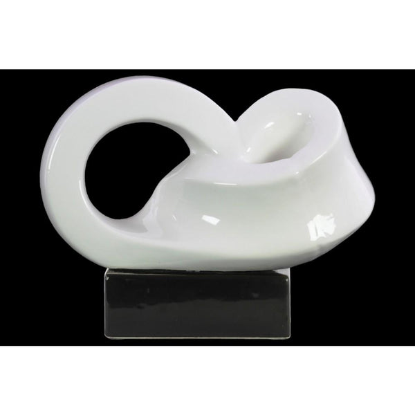 Ceramic Infinity Abstract Sculpture on Rectangle Base, White-Sculptures-White-Ceramic-JadeMoghul Inc.