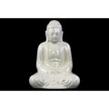 Ceramic Meditating Buddha Figurine With Rounded Ushnisha, White-Home Accent-White-Ceramic-Gloss Finish-JadeMoghul Inc.