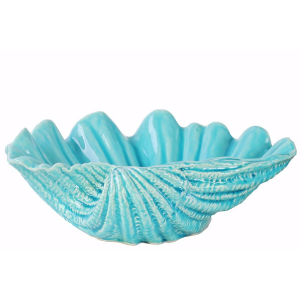 Ceramic Open Valve Clam Seashell Sculpture- Blue- Benzara-Sculptures-Blue-Ceramic-JadeMoghul Inc.