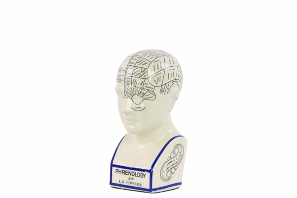 Ceramic Phrenology Bust with Printed Labels, Small, Glossy White-Statues-White-Ceramic-Glossy White-JadeMoghul Inc.