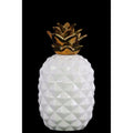 Ceramic Pineapple Figurine with Gold Top- Small- White- Benzara-Decorative Accessories-White & Gold-Ceramic-JadeMoghul Inc.