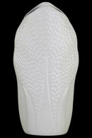 Ceramic Pyramidal Vase With Engraved Circle Design, Large, White-Vases-White-Ceramic-Coated Finish-JadeMoghul Inc.