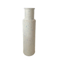 Ceramic Ribbed Cylindrical Vase with Round Base and Curved Mouth Rim, Large, White-Vases-White-Ceramic-JadeMoghul Inc.