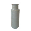 Ceramic Ribbed Cylindrical Vase with Round Base and Curved Mouth Rim, Light Gray-Vases-Light Gray-Ceramic-JadeMoghul Inc.