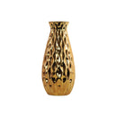 Ceramic Round Bellied Vase with Embossed Wave Design Body, Gold-Vases-Gold-Ceramic-JadeMoghul Inc.