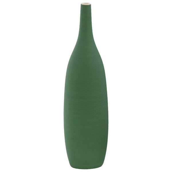 Ceramic Round LG Combed Vase with Bellied Bottom, Green-Vases-Green-Ceramic-JadeMoghul Inc.