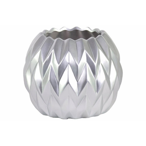 Ceramic Round Low Vase with Uneven Lip- Large- Silver- Benzara-Vases-Silver-Ceramic-JadeMoghul Inc.