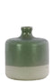 Ceramic Round Narrow Neck White Banded Rim Bottom Vase, Small, Green-Vases-Green and White-Ceramic-Gloss Finish-JadeMoghul Inc.