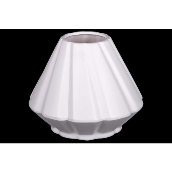 Ceramic Round Vase With Diagonal Ridges, White-Vases-White-Ceramic-Matte Finish-JadeMoghul Inc.