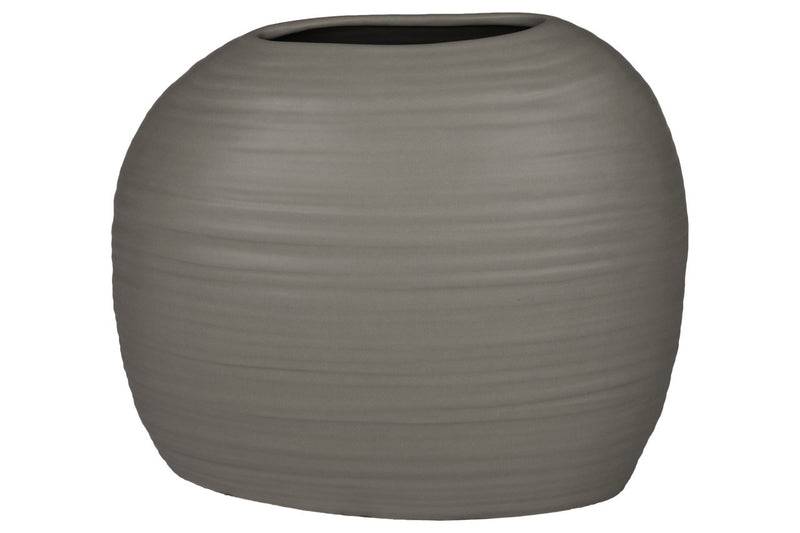 Ceramic Short Irregular Vase With Combed Design, Gray-Vases-Gray-Ceramic-Coated Finish-JadeMoghul Inc.