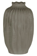 Ceramic Short Neck Round Patterned Vase With Wave Design, Large, Gray-Vases-Gray-Ceramic-Coated Finish-JadeMoghul Inc.