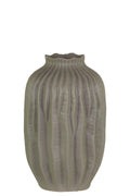 Ceramic Short Neck Round Patterned Vase With Wave Design, Small, Gray-Vases-Gray-Ceramic-Coated Finish-JadeMoghul Inc.