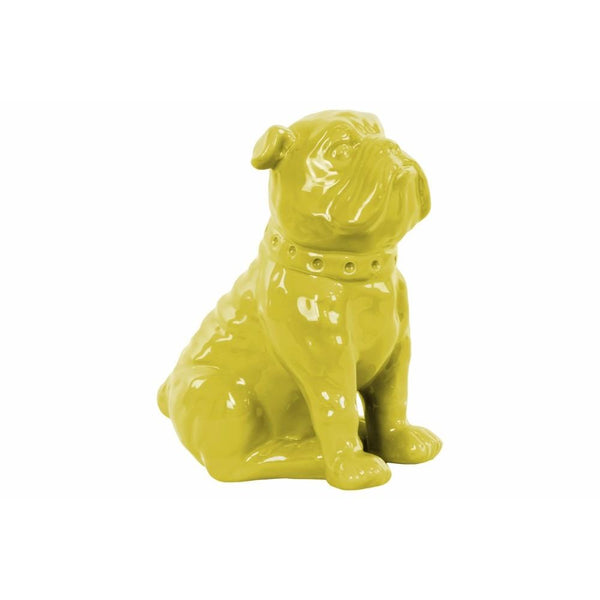Ceramic Sitting British Bulldog Figurine with Collar, Glossy Yellow-Home Accent-Yellow-Ceramic-JadeMoghul Inc.
