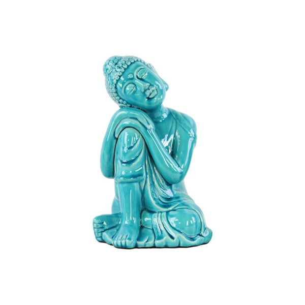Ceramic Sitting Buddha Figurine, Blue-Home Accent-Blue-Ceramic-Gloss Finish-JadeMoghul Inc.