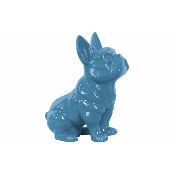 Ceramic Sitting French Bulldog Figurine with Pricked Ears, Glossy Blue-Home Accent-Blue-Ceramic-JadeMoghul Inc.