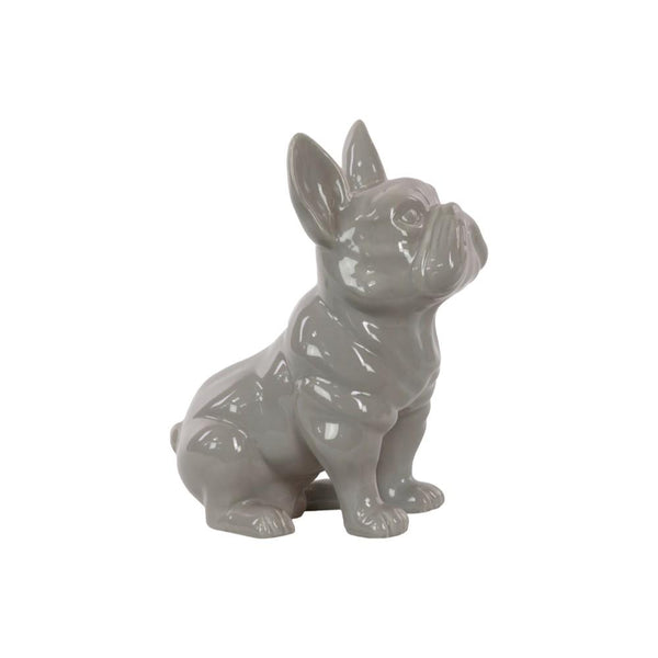 Ceramic Sitting French Bulldog Figurine with Pricked Ears, Glossy Gray-Home Accent-Gray-Ceramic-JadeMoghul Inc.