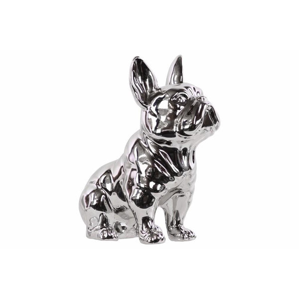 Ceramic Sitting French Bulldog Figurine with Pricked Ears, Silver-Home Accent-Silver-Ceramic-JadeMoghul Inc.