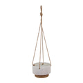Ceramic Speckled Texture Planter with Attached Hanging Rope, White and Brown