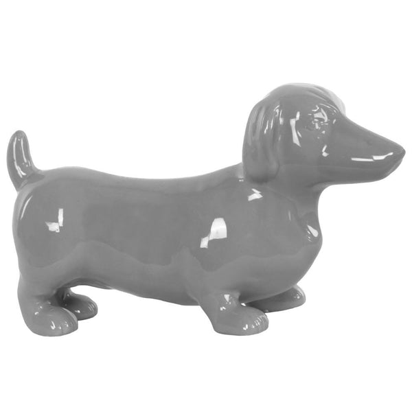 Ceramic Standing Dachshund Dog Figurine, Glossy Gray-Home Accent-Gray-Ceramic-JadeMoghul Inc.
