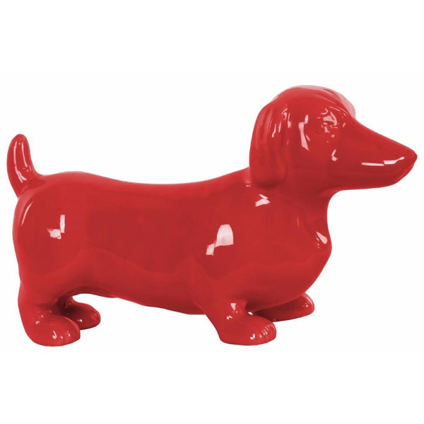 Ceramic Standing Dachshund Dog Figurine, Glossy Red-Home Accent-Red-Ceramic-JadeMoghul Inc.