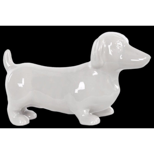 Ceramic Standing Dachshund Dog Figurine, Glossy White-Home Accent-White-Ceramic-JadeMoghul Inc.