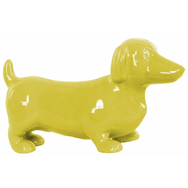 Ceramic Standing Dachshund Dog Figurine, Glossy Yellow-Home Accent-Yellow-Ceramic-JadeMoghul Inc.