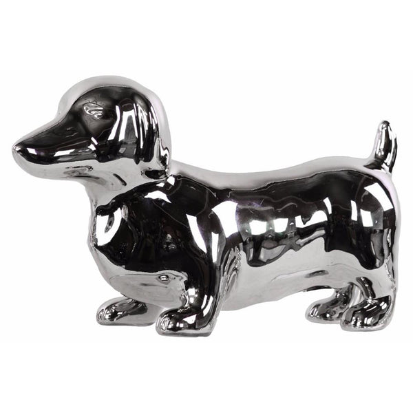 Ceramic Standing Dachshund Dog Figurine, Silver-Home Accent-Silver-Ceramic-JadeMoghul Inc.