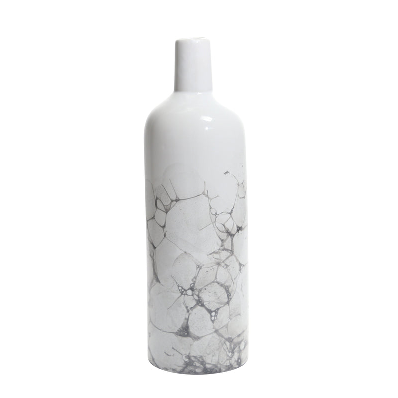 Ceramic Table Vase in Bottle Shape, Large, White and Gray-Vases-White and Gray-Ceramic-JadeMoghul Inc.