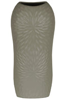 Ceramic Tall Engraved Leaf Design Half-Circle Vase, Large, Gray-Vases-Gray-Ceramic-Coated Finish-JadeMoghul Inc.